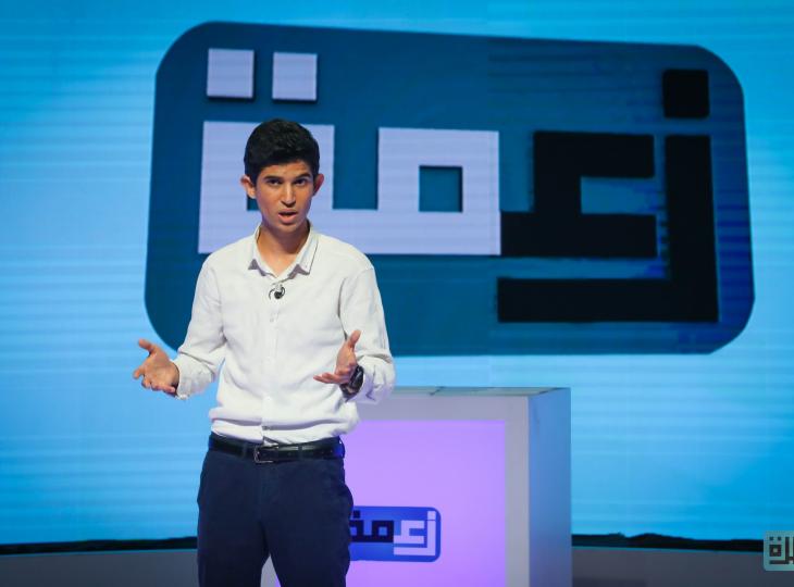 Young man in a televised debate 